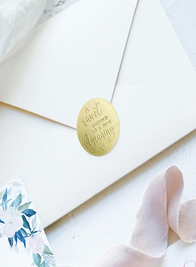 YYDESN 100 x A Sweet Ending to a New Beginning Stickers - Embossed Gold Foil Labels - Wedding & Graduation Favor Stickers for Candy or Gift Bags - Elegant Party Seals, 1.6 Inch - Image 4