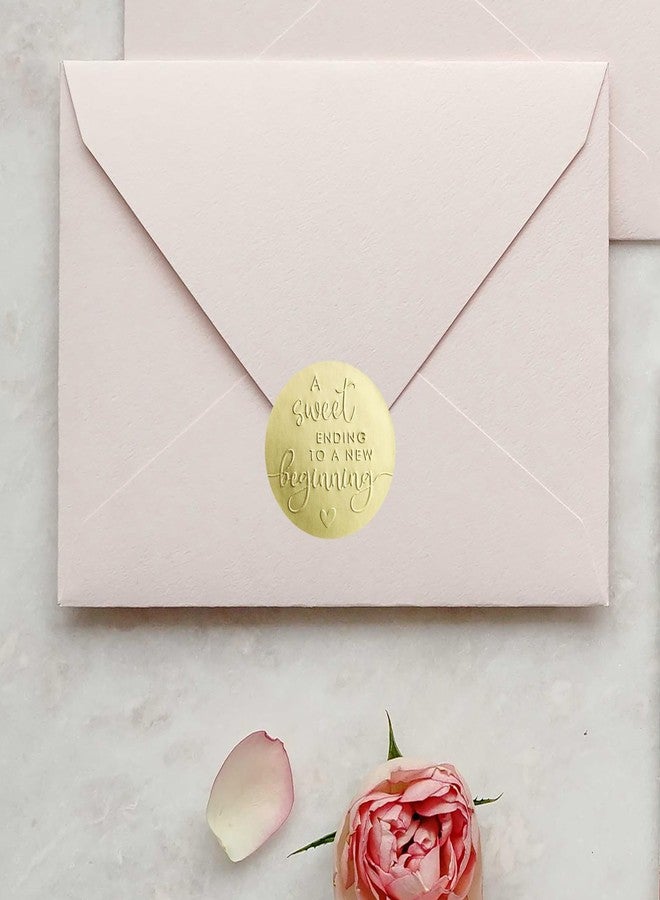 YYDESN 100 x A Sweet Ending to a New Beginning Stickers - Embossed Gold Foil Labels - Wedding & Graduation Favor Stickers for Candy or Gift Bags - Elegant Party Seals, 1.6 Inch - Image 3