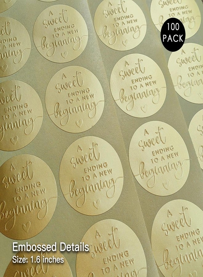 YYDESN 100 x A Sweet Ending to a New Beginning Stickers - Embossed Gold Foil Labels - Wedding & Graduation Favor Stickers for Candy or Gift Bags - Elegant Party Seals, 1.6 Inch - Image 2