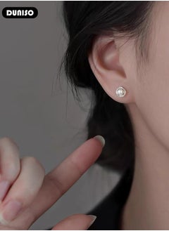 DUNISO Pearl Stud Earrings, Hypoallergenic 925 Sterling Silver Earrings Studs Base Metal Shimmering Cubic Zirconia Pearl Stud Earring for Women Girl  - Image 5