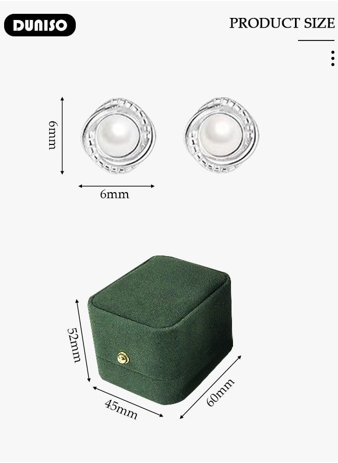 DUNISO Pearl Stud Earrings, Hypoallergenic 925 Sterling Silver Earrings Studs Base Metal Shimmering Cubic Zirconia Pearl Stud Earring for Women Girl  - Image 4