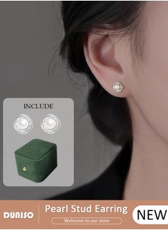 DUNISO Pearl Stud Earrings, Hypoallergenic 925 Sterling Silver Earrings Studs Base Metal Shimmering Cubic Zirconia Pearl Stud Earring for Women Girl  - Image 1