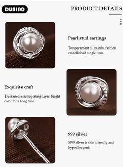 DUNISO Pearl Stud Earrings, Hypoallergenic 925 Sterling Silver Earrings Studs Base Metal Shimmering Cubic Zirconia Pearl Stud Earring for Women Girl  - Image 2