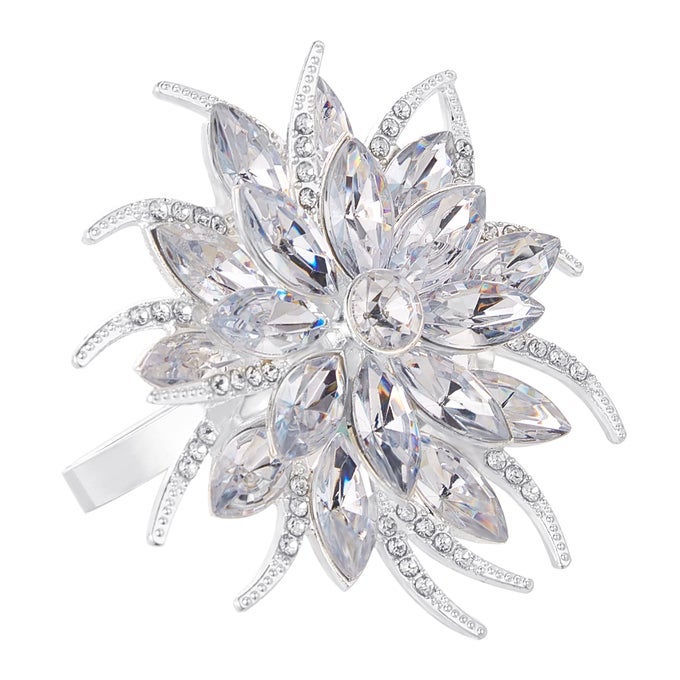 SILVER LOTUS FLOWER NAPKIN RINGS SET OF 6 ELEGANT RHINESTONE NAPKIN RING SERVIETTE BUCKLES HOLDER FOR WEDDING BIRTHDAY CHRISTMAS HOLIDAY PARTY HOME KITCHEN DINNER TABLE DECORATION