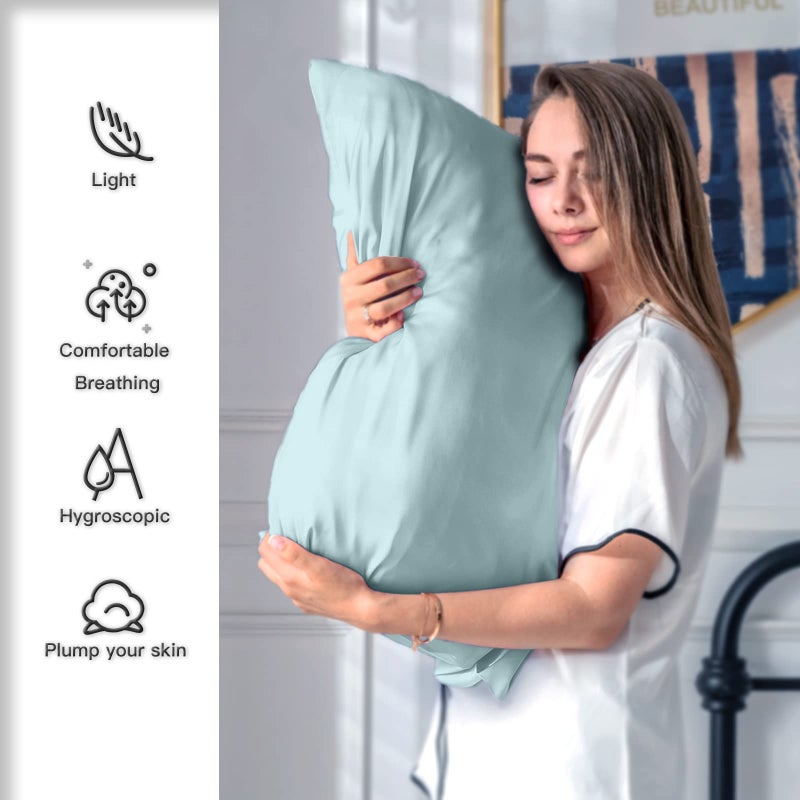 Suatien Mulberry Silk Pillowcase for Hair and Skin Queen Size 20"X 30" Pillow Case with Hidden Zipper Soft Breathable Smooth Cooling Silk Pillow Covers for Sleeping (Haze Blue,Queen,1Pcs) - Image 3