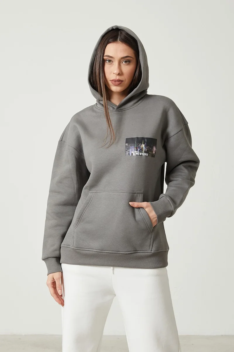 توينتي3 Women's Hooded Kangaroo Pocket 3 Thread Raised Thick Sweatshirt