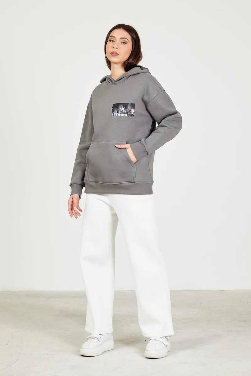 توينتي3 Women's Hooded Kangaroo Pocket 3 Thread Raised Thick Sweatshirt