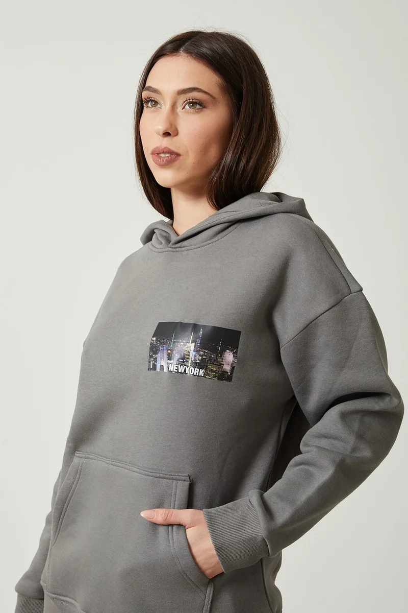 توينتي3 Women's Hooded Kangaroo Pocket 3 Thread Raised Thick Sweatshirt