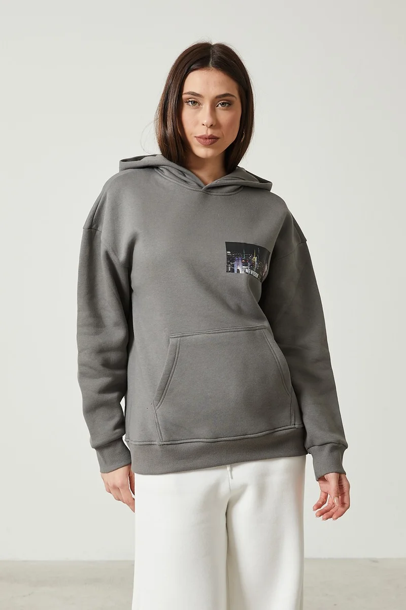 توينتي3 Women's Hooded Kangaroo Pocket 3 Thread Raised Thick Sweatshirt