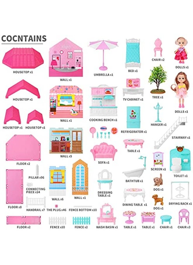 TOY GARDEN Dollhouse Dreamhouse Building Set for Girls | DIY House with Furniture, Movable Slides, Pets & Dolls | Creative Play & Ideal Gift  - Image 2
