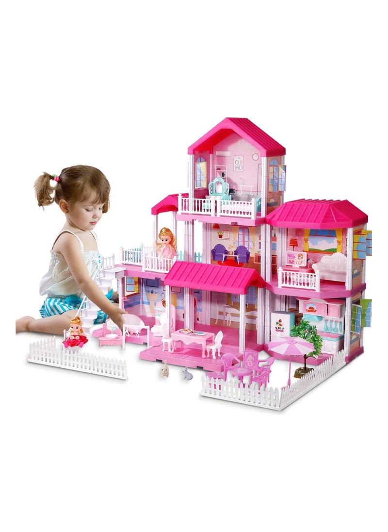 TOY GARDEN Dollhouse Dreamhouse Building Set for Girls | DIY House with Furniture, Movable Slides, Pets & Dolls | Creative Play & Ideal Gift  - Image 1