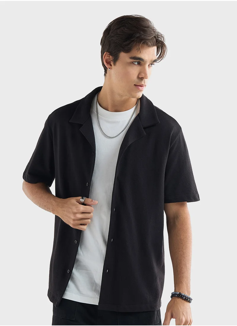 فاف Regular Fit Textured Camp Collar Shirt