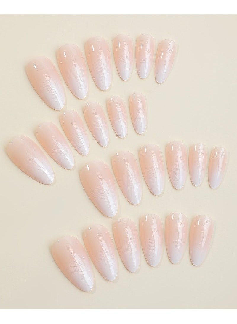 24PCS press-on nails in medium almond color, Solid gradient shiny press-on nails for moderately natural French manicure artificial nail set - Image 3