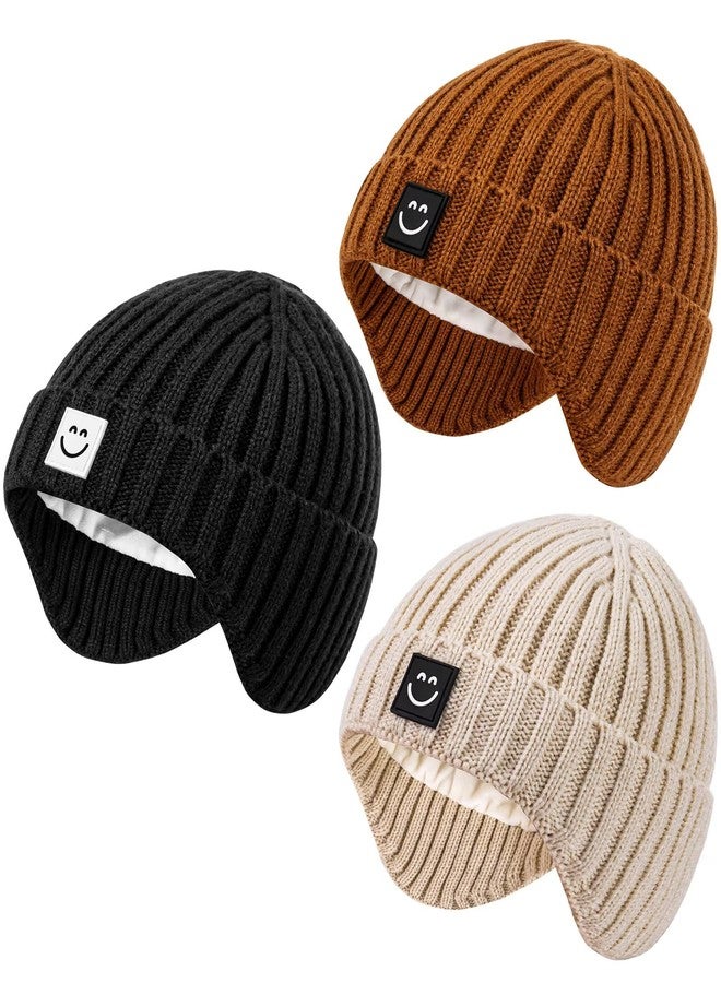 Alepo 3 Pack Baby Beanie Hats with Earflaps, 2 Size Baby Winter Hat for Newborn Infant Toddler Kids Children with Cute Smiley Face, Soft Warm Fleece Lined Knit Hat for Girls Boys-15 - Image 1