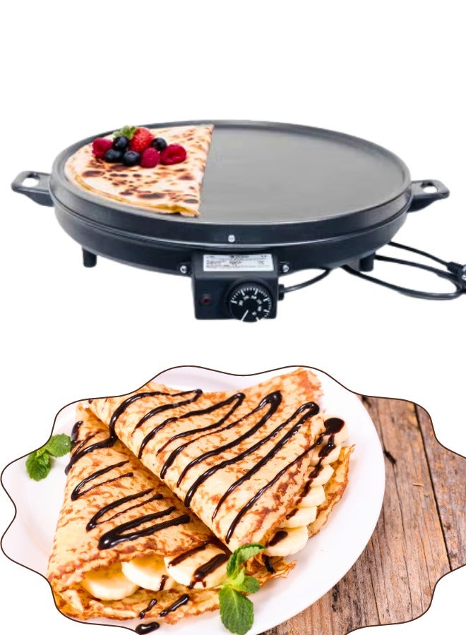 صانعة كريب كهربائية مع شواية من | سطح غير لاصق بطول 40 سم مع تحكم في درجة الحرارة، وصانعة فطائر سريعة التسخين للمطبخ المنزلي - أسود وأحمر - Image 3