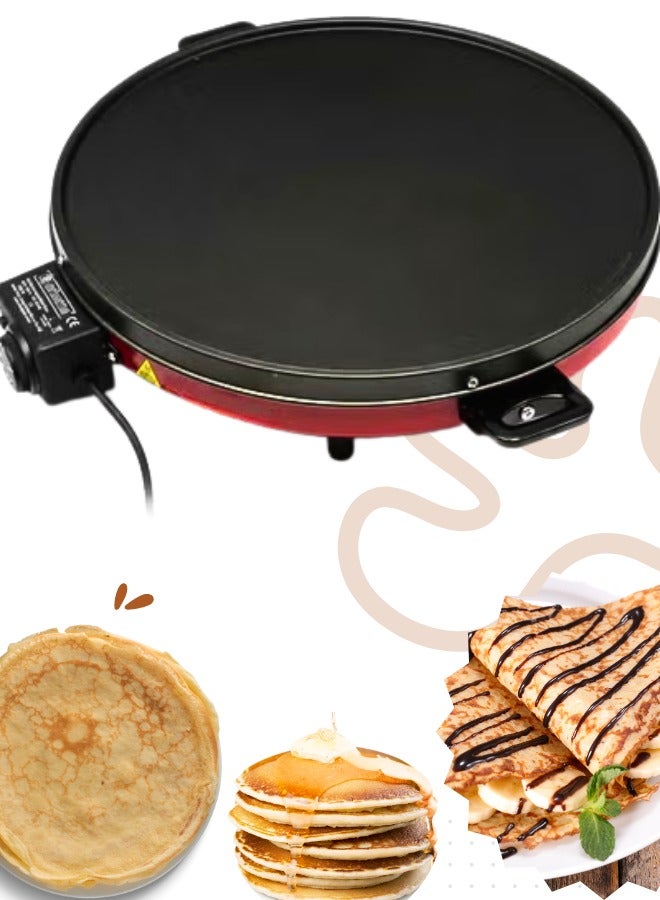 صانعة كريب كهربائية مع شواية من | سطح غير لاصق بطول 40 سم مع تحكم في درجة الحرارة، وصانعة فطائر سريعة التسخين للمطبخ المنزلي - أسود وأحمر - Image 1