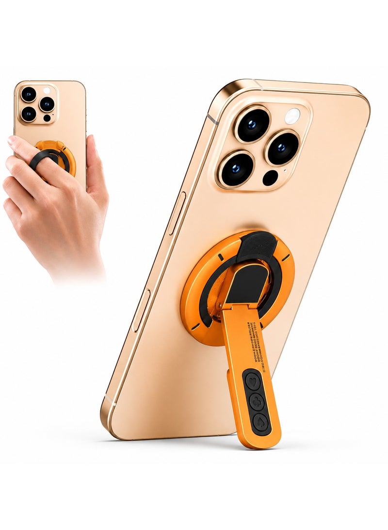 أو أوزون 3-in-1 Magnetic Phone Ring Holder, 360° Rotating Grip Stand with Foldable Kickstand, Strong Magnetic Phone Mount, Compatible with MagSafe Phones & Cases- Orange - Image 1
