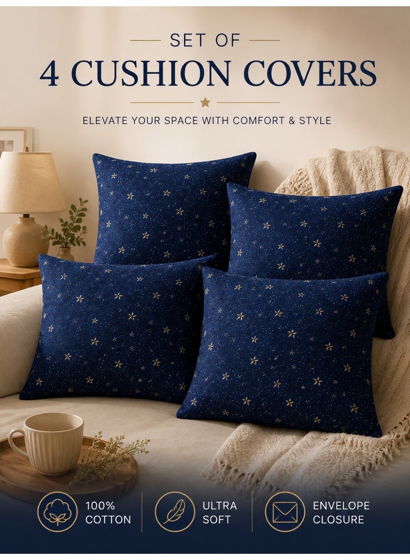 Eworld 4-Piece Printed Cushion Cover Set, 100% Cotton Fabric, Celestial Stars Pattern, Breathable & Fade Resistant, Machine Washable Cushion Covers, Available in 2 Sizes - Image 1