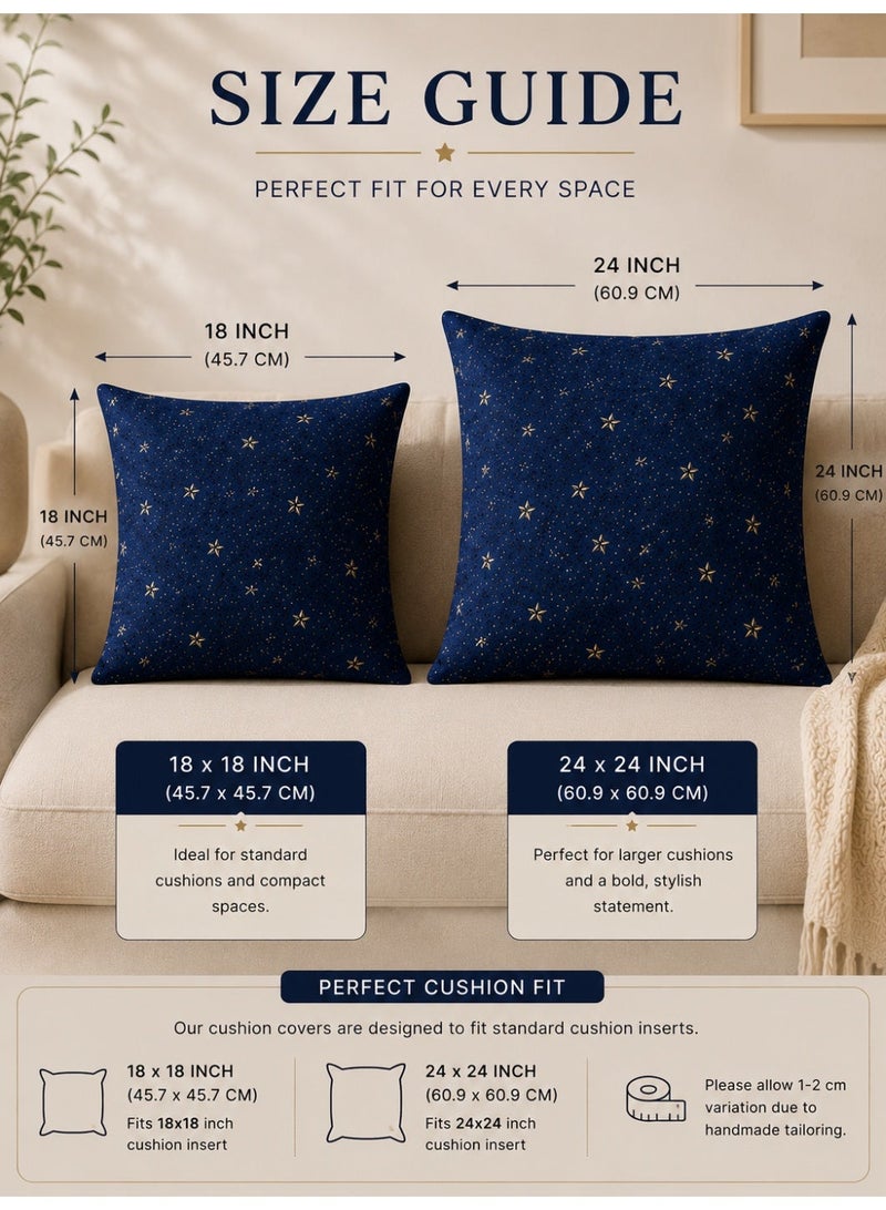 Eworld 4-Piece Printed Cushion Cover Set, 100% Cotton Fabric, Celestial Stars Pattern, Breathable & Fade Resistant, Machine Washable Cushion Covers, Available in 2 Sizes - Image 2