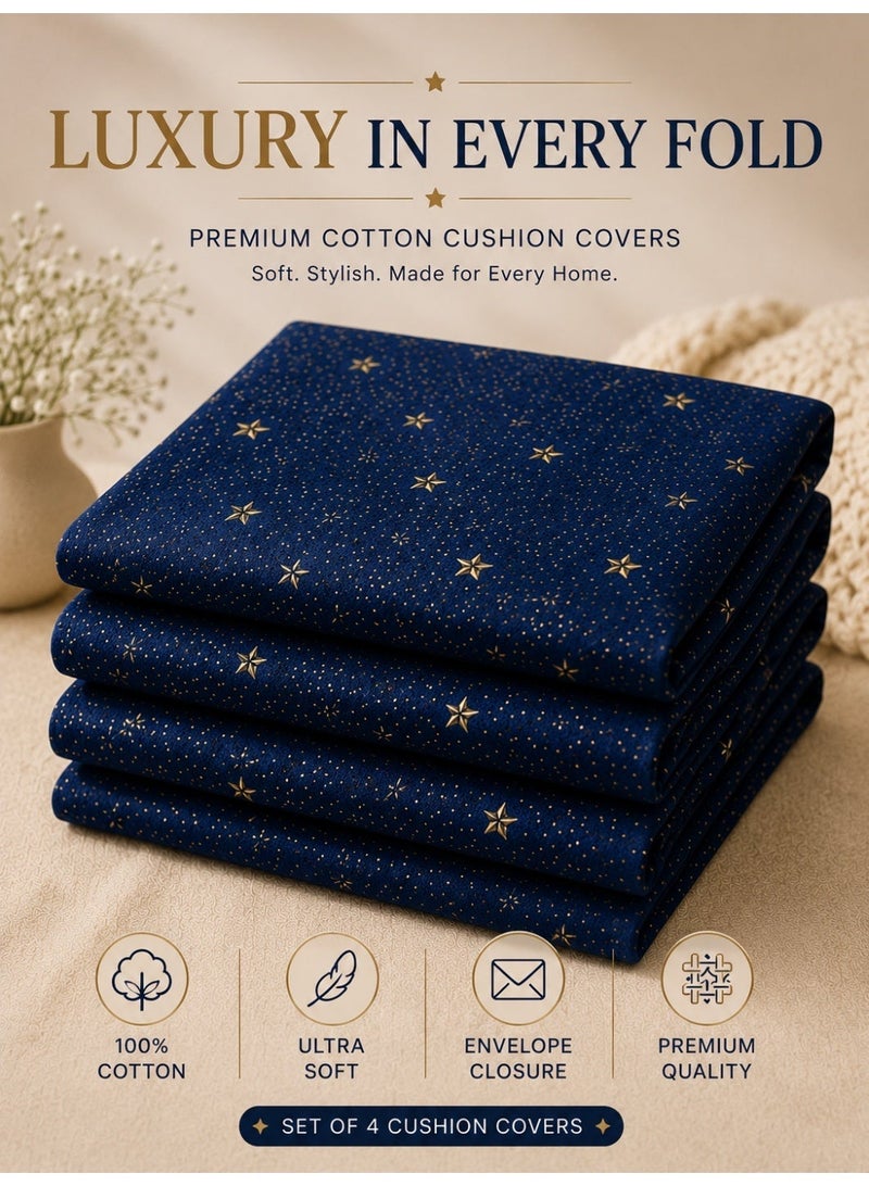 Eworld 4-Piece Printed Cushion Cover Set, 100% Cotton Fabric, Celestial Stars Pattern, Breathable & Fade Resistant, Machine Washable Cushion Covers, Available in 2 Sizes - Image 4