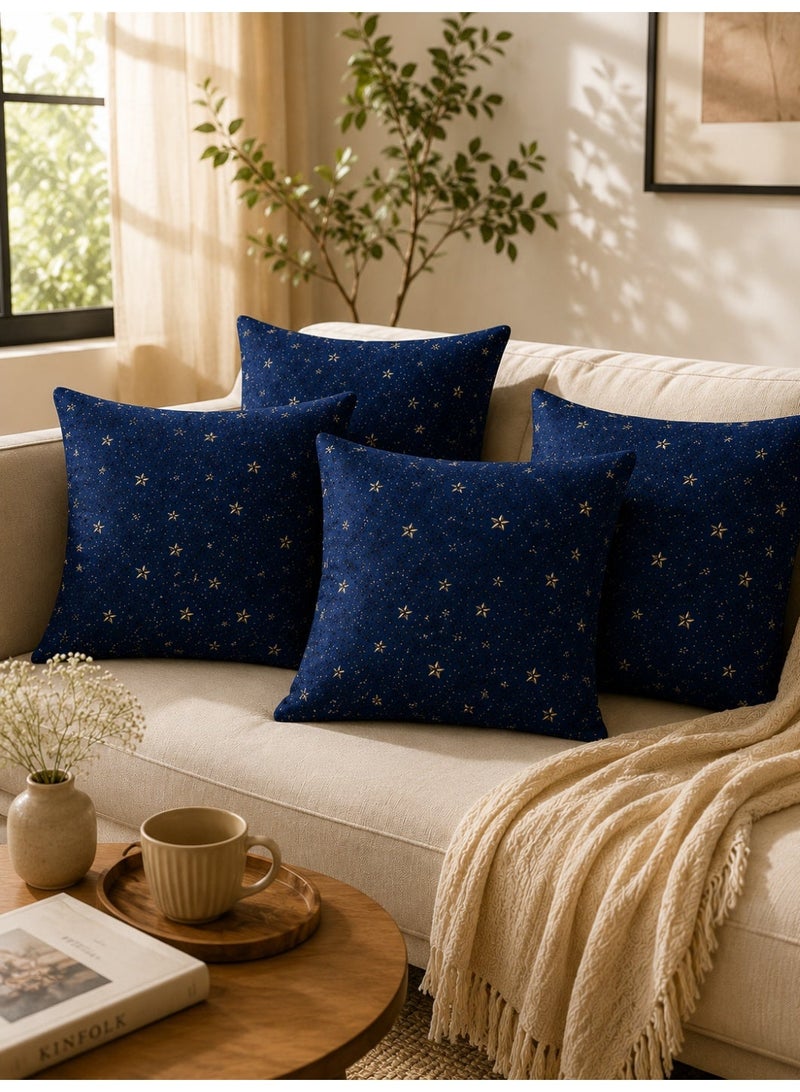 Eworld 4-Piece Printed Cushion Cover Set, 100% Cotton Fabric, Celestial Stars Pattern, Breathable & Fade Resistant, Machine Washable Cushion Covers, Available in 2 Sizes - Image 5