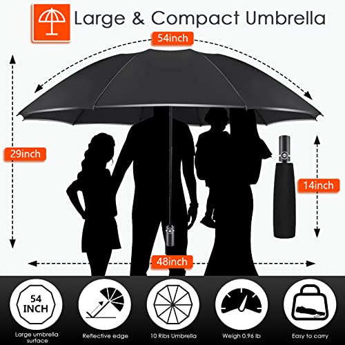 Bodyguard Inverted Umbrella Large Windproof Umbrellas for Rain Sun Travel Umbrella Compact with Reflective Stripe-Black, 54 IN - Image 4