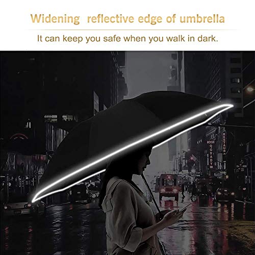 Bodyguard Inverted Umbrella Large Windproof Umbrellas for Rain Sun Travel Umbrella Compact with Reflective Stripe-Black, 54 IN - Image 2