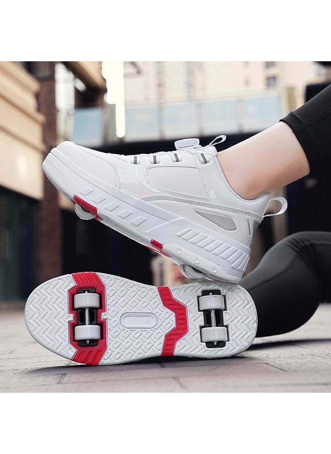 NIBEMINENT Kids Roller Skates Shoes 4 Wheels Roller Shoes Boys Girls Wheel Shoes Roller Sneakers Shoes for Beginner More Balanced  - Image 1