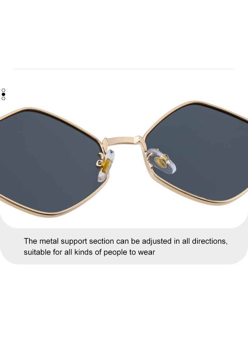 Women's Hexagonal Metal Frame Sunglasses, UV400 Protection, Luxury Retro Polygonal Eyewear for Outdoor - Image 5