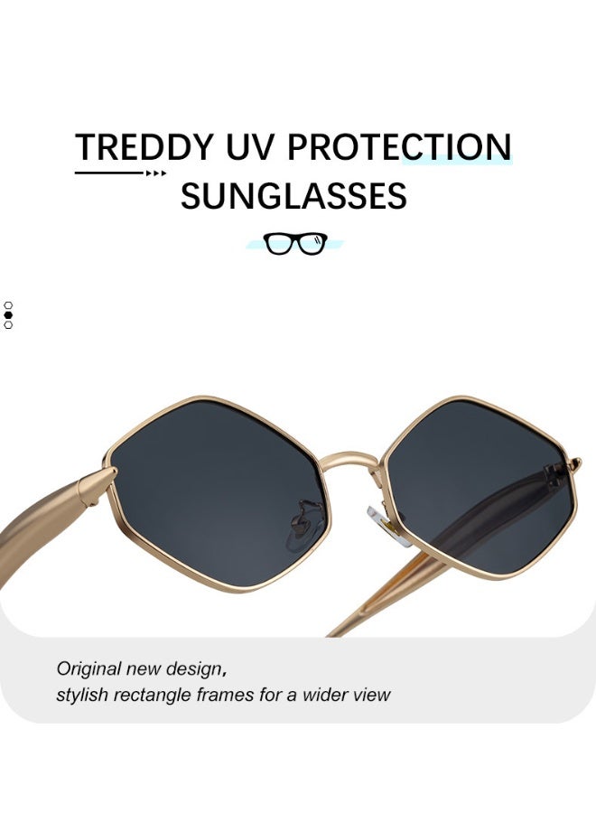 Women's Hexagonal Metal Frame Sunglasses, UV400 Protection, Luxury Retro Polygonal Eyewear for Outdoor - Image 4