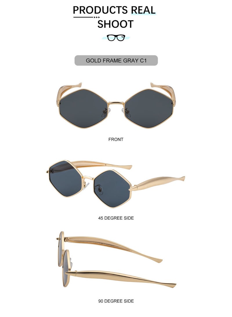 Women's Hexagonal Metal Frame Sunglasses, UV400 Protection, Luxury Retro Polygonal Eyewear for Outdoor - Image 3