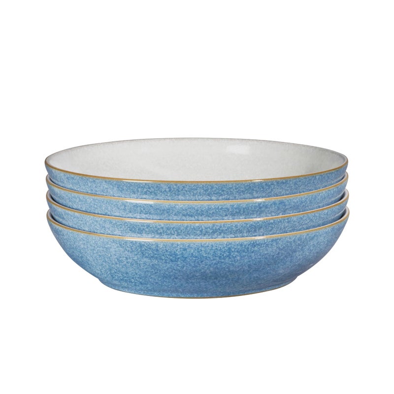 Denby  Elements Blue Pasta Bowls Set of 4  Dishwasher Microwave Safe Crockery 1050ml 22cm  Blue White Ceramic Stoneware Tableware  Chip  Crack Resistant