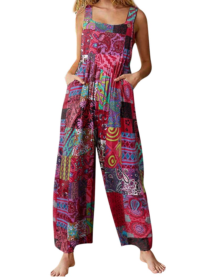 Women Jumpsuit with Pockets Sleeveless Wide Legs Plus Size Overalls - Image 1