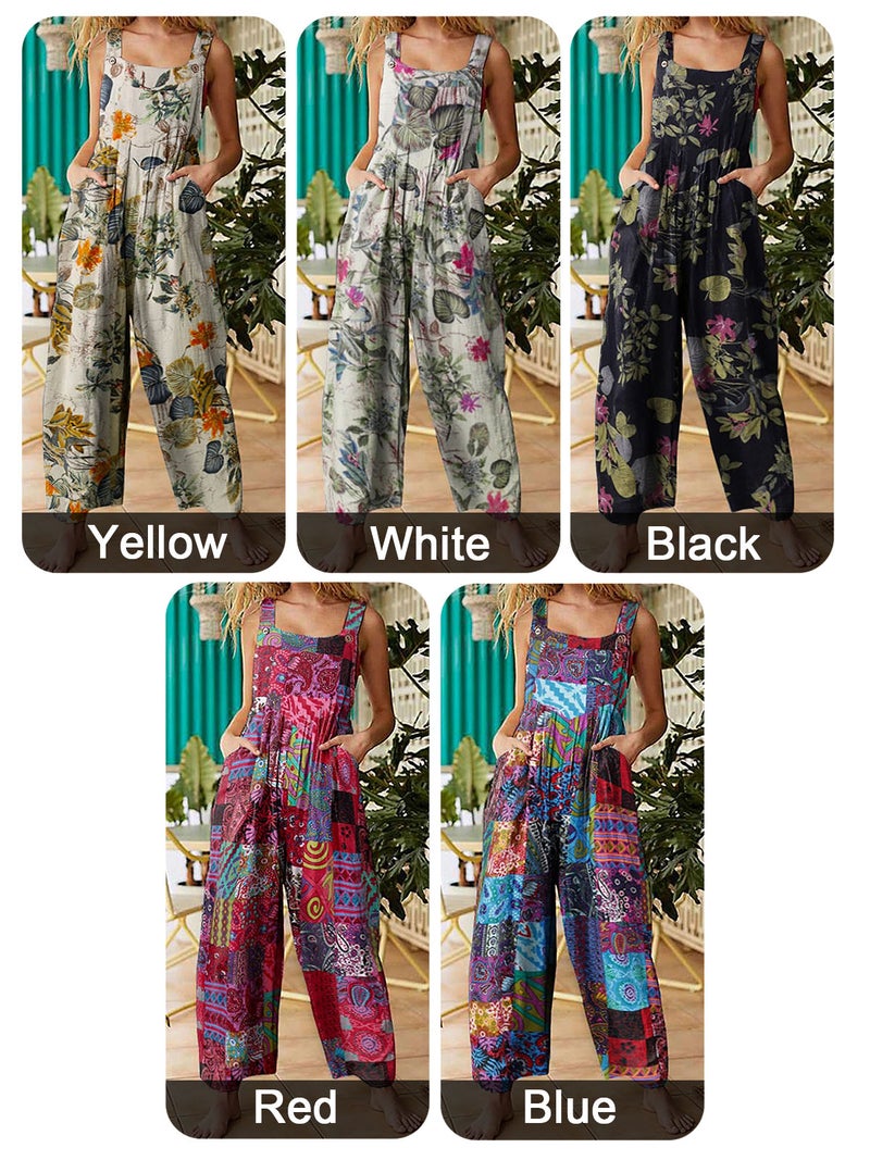 Women Jumpsuit with Pockets Sleeveless Wide Legs Plus Size Overalls - Image 5