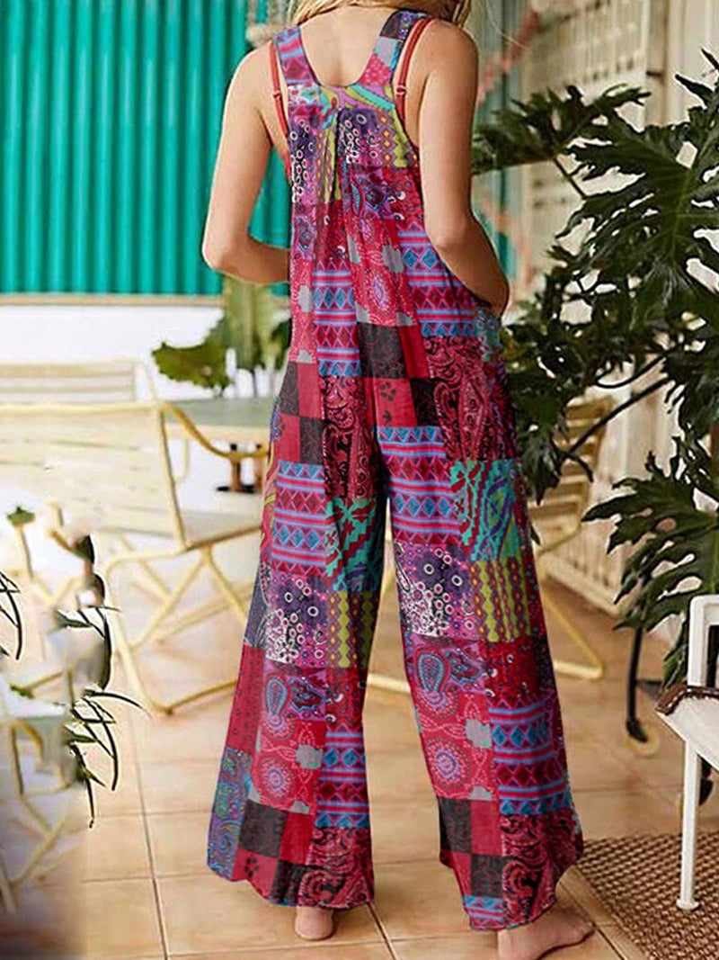 Women Jumpsuit with Pockets Sleeveless Wide Legs Plus Size Overalls - Image 2
