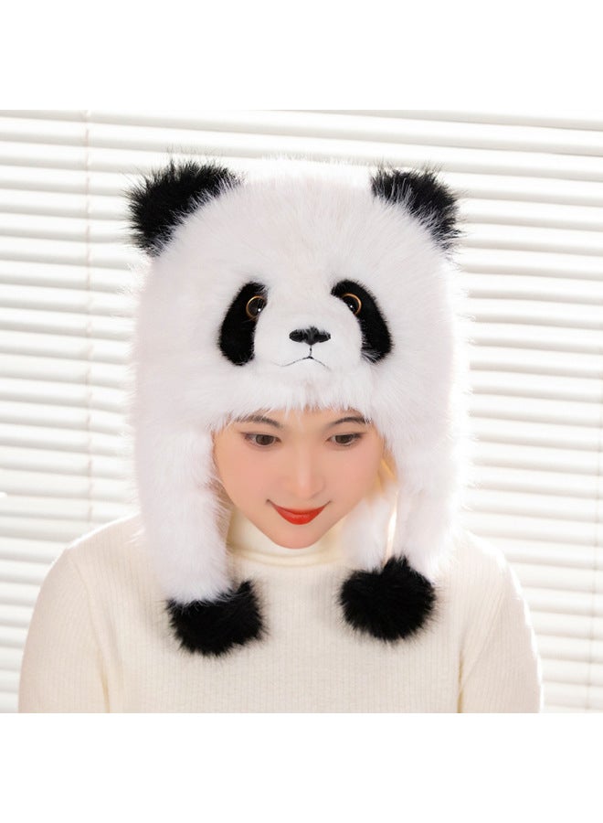 Genuine Imitation Mink Hair Giant Panda Flower Plush Padded Hat Children Adult Ear Protection Cap Chengdu Base-Specifications:Flower  - Image 2