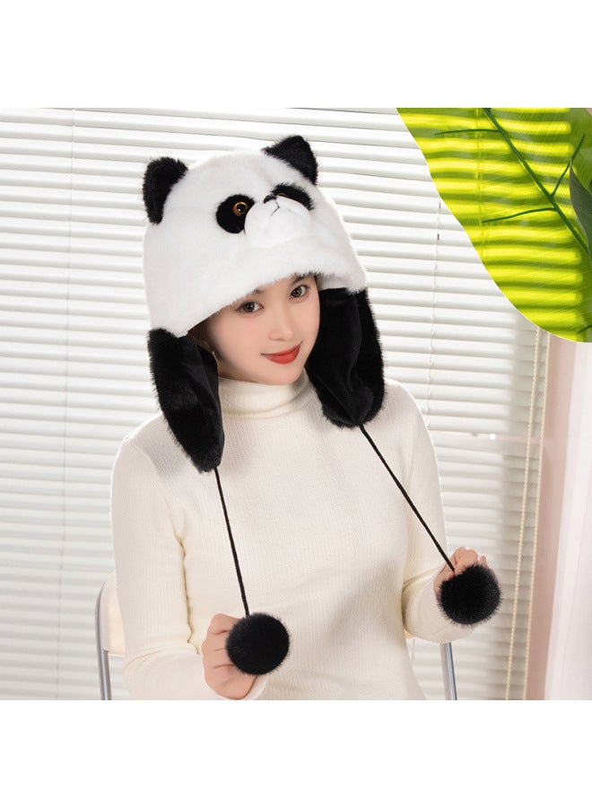 Genuine Imitation Mink Hair Giant Panda Flower Plush Padded Hat Children Adult Ear Protection Cap Chengdu Base-Specifications:Flower  - Image 4