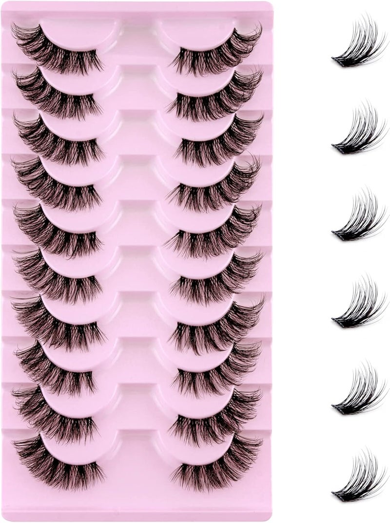 Leipple Half Lashes Natural Look Cat Eye False Eyelashes Wispy Fluffy Clear Band Fake Lashes Soft Reusable 10 Pairs Pack1002