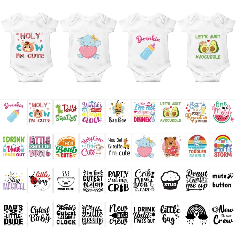 Teling 36 Pcs Iron on Decals Baby Shower Games Iron on Transfers Stickers Patches Baby Bodysuit Making Bibs Decorating Kit Patch Maker for Gender Reveal T Shirt(Cute) - Image 1