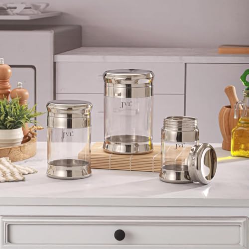 JVL Stainless Steel Fusion Canister Set of 4, Airtight, Rust resistant Durable Food-Grade Kitchen Storage Containers for Spices, Pulses, Snacks & More (450 ML) - Image 5