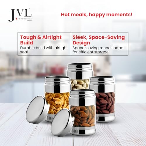 JVL Stainless Steel Fusion Canister Set of 4, Airtight, Rust resistant Durable Food-Grade Kitchen Storage Containers for Spices, Pulses, Snacks & More (450 ML) - Image 3