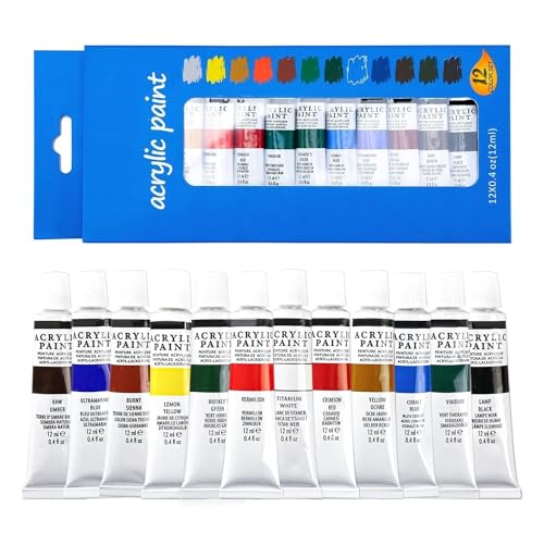 Parssufy Professional Acrylic Paint Set Painting Kit Canvas Colours Paints Tubes 12ml Tube 12 Color (Acrylic Paint) - Image 1
