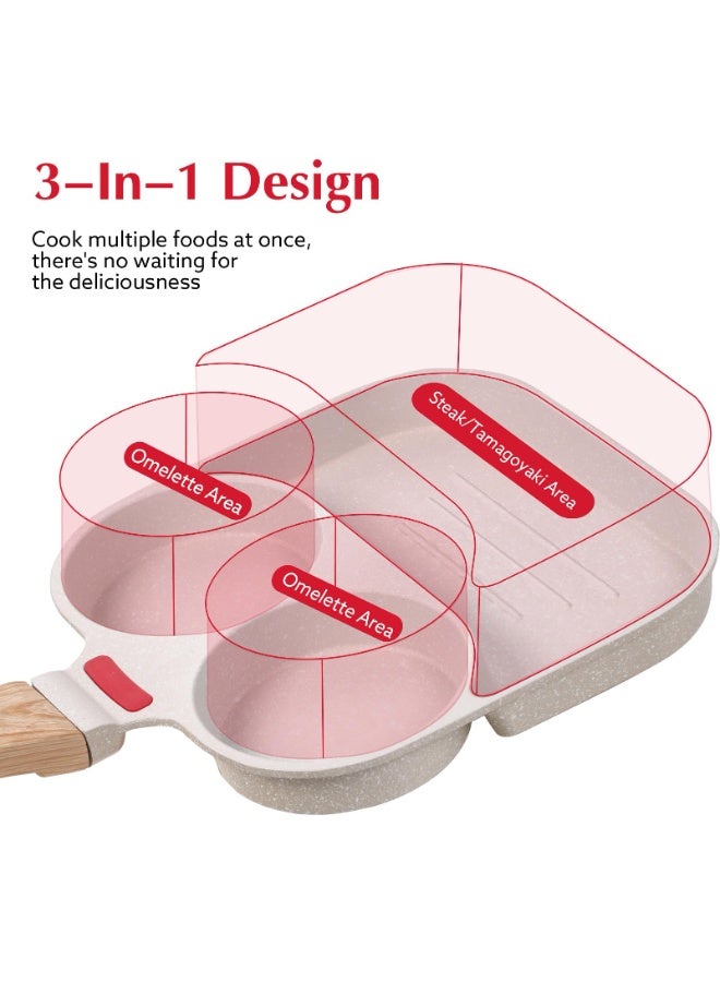 BOAO Egg Frying Pan Nonstick - 3 Section Egg Skillet 3-In-1 Divided Breakfast Grill Pan,  7.9" Omelette Pan Compatible with Gas Stove & Induction Cooktops, PFOA Free - Image 4