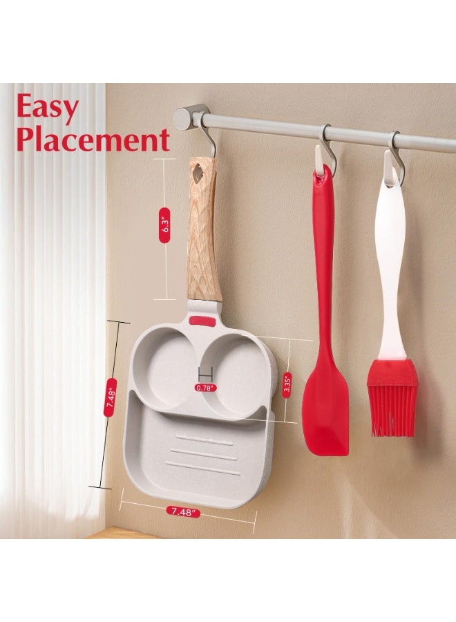 BOAO Egg Frying Pan Nonstick - 3 Section Egg Skillet 3-In-1 Divided Breakfast Grill Pan,  7.9" Omelette Pan Compatible with Gas Stove & Induction Cooktops, PFOA Free - Image 2