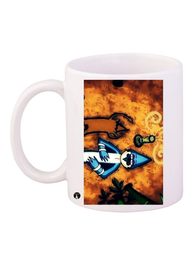 Cartoon Printed Coffee Mug White/Brown/Blue 11ounce