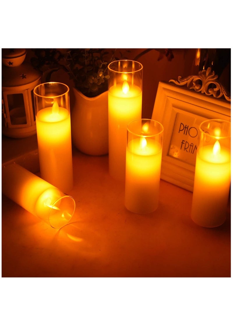 Generic - Pack of 3 Battery Operated Pillar Real Wax Moving Wick LED Glass Candle Sets  ACROSS Flickering Flameless Candles with Remote Control Timer for Holiday Wedding Party - Image 1