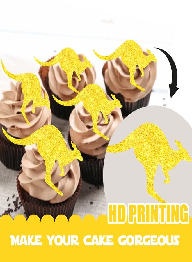 LETLIMIT 18pcs Gold Glitter Kangaroo Dessert Cupcake Topper Pick for Animal Theme Decor Supplies Baby Shower Boys Girls Happy Birthday Party Decorations - Image 3