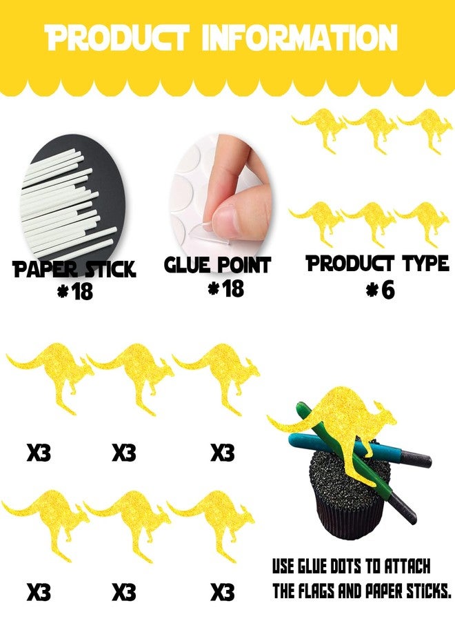 LETLIMIT 18pcs Gold Glitter Kangaroo Dessert Cupcake Topper Pick for Animal Theme Decor Supplies Baby Shower Boys Girls Happy Birthday Party Decorations - Image 4