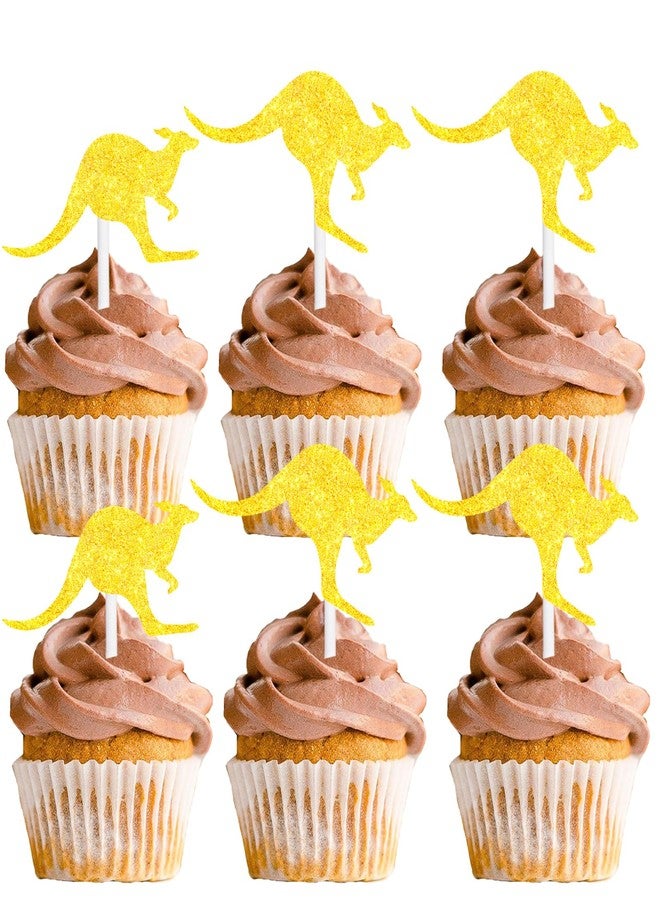 LETLIMIT 18pcs Gold Glitter Kangaroo Dessert Cupcake Topper Pick for Animal Theme Decor Supplies Baby Shower Boys Girls Happy Birthday Party Decorations - Image 1