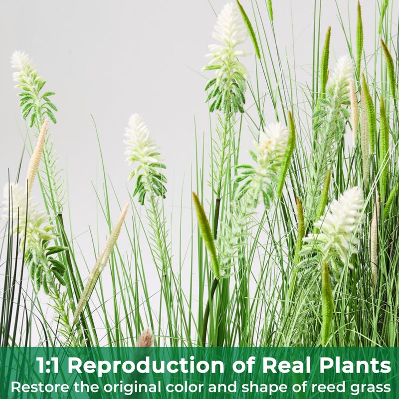 FloraFairy 4ft 2-Pack Horsetail Reed Grass with White Cockscomb Flower, 48in Tall Indoor Outdoor Green Onions Fake Plants in Pot, Home Office Decorative Artificial Plant & Greenery, Wedding DÃ©cor - Image 3